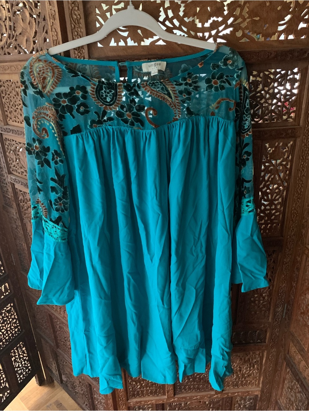 Umgee Turquoise Floral Yoke Boho Tunic
